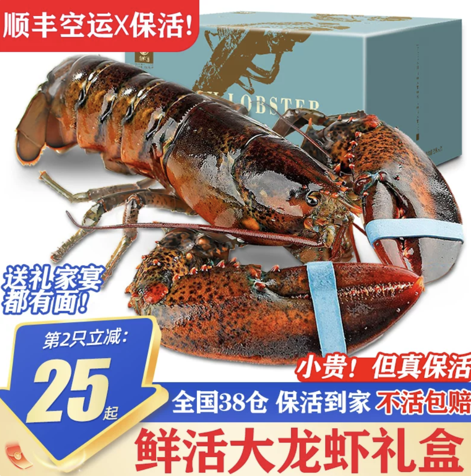 波士顿龙虾鲜活特大波龙澳龙超大加拿大龙虾送礼盒