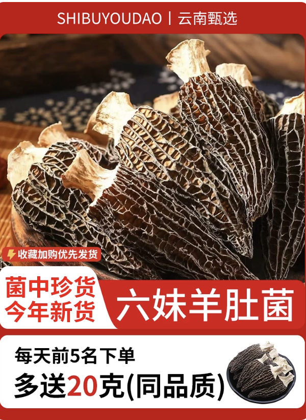 特级野生菌羊肚菌干货正品云南正宗六妹羊肚菌自然晾晒500g一斤装